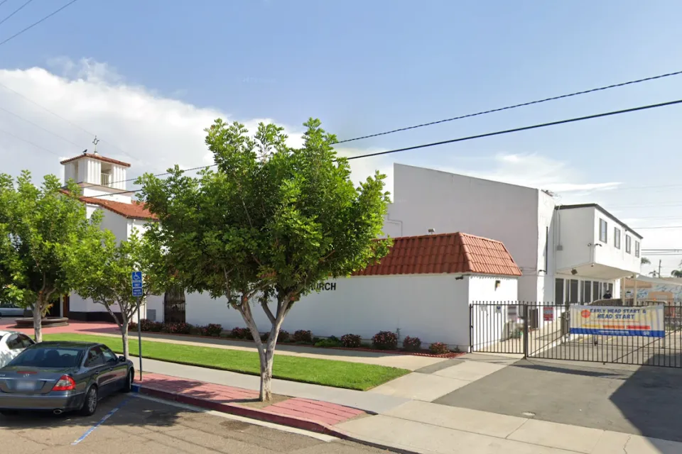Google street view of Bethel AME church in San Diego, California. White building with red Spanis-style tile roof.